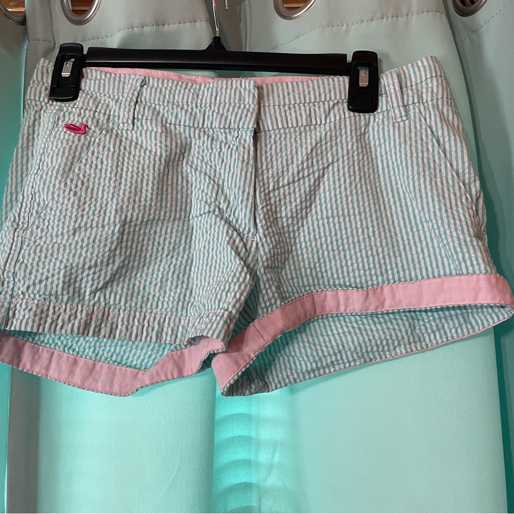 Womens/juniors Southern Marsh size 0 seersucker shorts aqua and pink